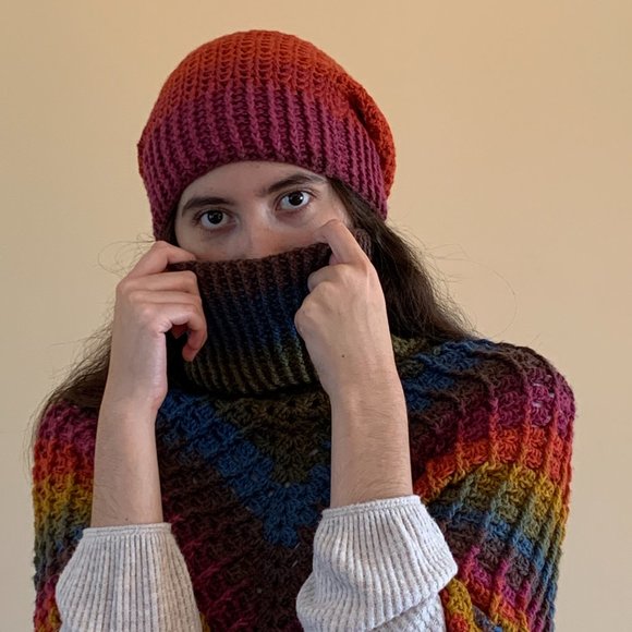 Crocheted Rainbow Poncho and Beanie Set (One Size Fits Most) - Picture 3 of 7